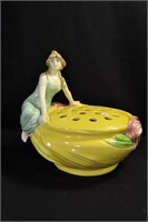 LADY ON EDGE OF BOWL - 7 1/2" HIGH X 7 1/2" WIDE