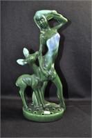 LADY WITH DEER - 12" - GREEN/BLUE CHIP IN GLAZE