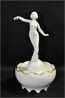 DANCER ATOP FLOWER FROG BOWL - 6" - WHITE WITH