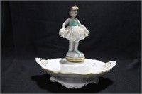 DANCER IN GREEN WITH BOWL - 6 1/2" - WHITE