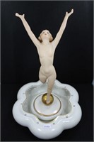 DECO NUDE LADY ON GOLDEN GLOBE IN BOWL - 10"