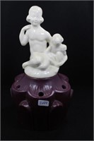 GIRL WITH CHIMP ON BASE - 7 1/2" - IVORY ON PLUMB
