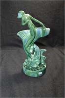 NUDE RIDING FISH - 10" HIGH - GREEN AND BLUE