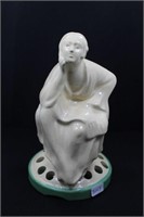 SEATED LADY IN IVORY WITH GREEN BAND AROUND BASE