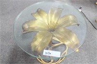 GLASS TOP OCCASIONAL TABLE WROUGHT IRON FLOWER
