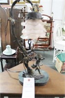 ART NOUVEAU TABLE LAMP BRONZE WITH MARBLE BASE -