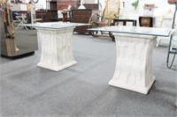 PAIR GLASS END TABLES COMPOSITE BASES WITH