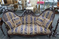 VICTORIAN, WALNUT SOFA CARVED BACK, UPHOLSTERED,