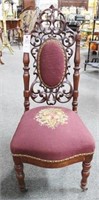 VICTORIAN, WALNUT LADIES CHAIR CARVED BACK,
