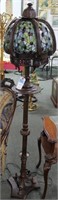 CAST METAL AND STAINED GLASS FLOOR LAMP LEADED