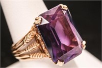 Purple Sapphire Cocktail Ring, 14K Gold Wheat-Ears