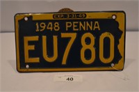 1948 Pennsylvania License Plate-Great Condition