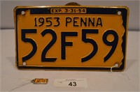 1953 Pennsylvania License Plate-Includes License P