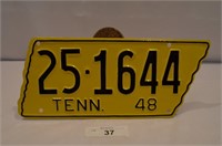 Professionally Refinished 1948 Tennessee License P