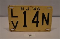 1946 New Jersey License Plate-Great Condition