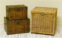 Wooden and Wicker Storage Boxes.