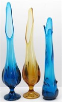 VIKING Art Glass 3 Tall Mid Century Vases