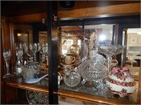 Group of Glassware and Crystal Items (Top Shelf)