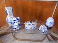 Group of Blue & White pottery Items (Bottom Shelf)