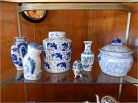 Group of Blue & White Pottery Items (Top Shelf)