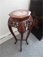 Marble Top Carved wood Round Pedestal Table