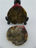 PAIR 3" LEAF PATTERN MAJOLICA BUTTER PATS