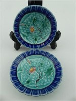 PAIR 3" FLORAL MAJOLICA BUTTER PATS