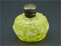 2" YELLOW GLASS  PERFUME BOTTLE W/STERLING TOP