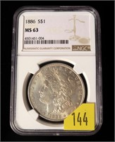 1886 Morgan dollar, NGC slab certified MS-63