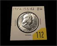 1952 Franklin half dollar, gem BU, MS-63