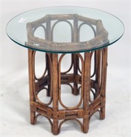 VINTAGE MCGUIRE RATTAN GLASS TOP SIDE TABLE