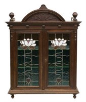 FRENCH OAK STAINED GLASS FRONT WALL CABINET
