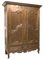LOUIS XV STYLE FLORAL & FOLIATE CARVED OAK ARMOIRE
