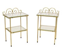 (2) VINTAGE TWO-TIER GILT METAL GLASS SIDE TABLES