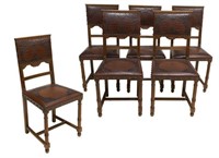 (6) FRENCH EMBOSSED LEATHER DINING CHAIRS