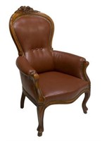 LOUIS XV STYLE LEATHER UPHOLSTERED BERGERE CHAIR
