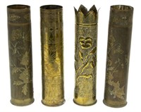 (4) FRENCH WWI ARTILLERY SHELL TRENCH ART VASES