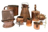 (8) LOT OF HAMMERED COPPER ITEMS, KETTLES, LAVABO