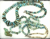 (2) NATIVE AMERICAN TURQUOISE HESHI BEAD NECKLACES