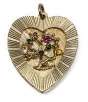 ESTATE 14KT YELLOW GOLD GEMSET HEART FORM PENDANT