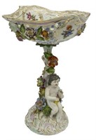 CARL THIEME RETICULATED PORCELAIN PUTTI COMPOTE