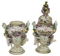 MEISSEN PORCELAIN ENCRUSTED POTPOURRI URNS