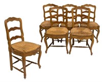 (6) FRENCH PROVINCIAL CARVED WOOD RUSH CANE CHAIRS