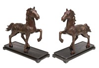 (2) CHINESE PATINATED BRONZE HORSE STATUES W/STAND