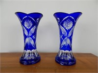 Blue Cut Glass Vases -