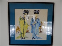 Signed B. Gieney Oriental Geisha Watercolor