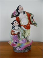 Oriental Ceramic Figure of a Couple - 15" Tall