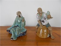 2 Ceramic "Mud Men" Figures - 7" Tall