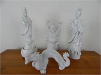 Group of 4 White Ceramic Oriental Figures