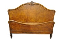 French Style Full Size Burl Walnut Bed
